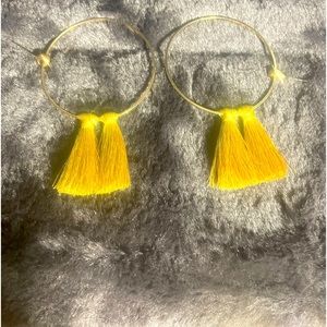 Vintage Retro Yellow Tassel Hoop Earrings